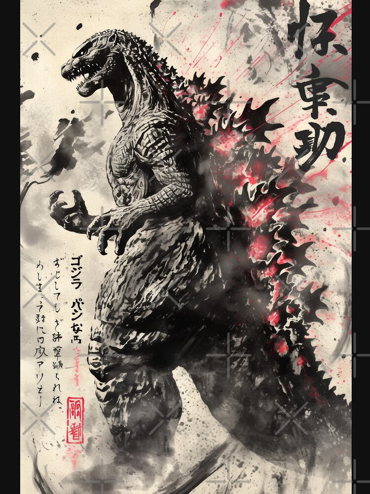 Godzilla Kaiju Monster Sumi-e by AnimeArsenalPrints
