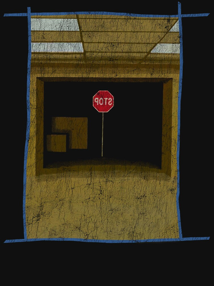 Backrooms Door Stop Sign Distressed by Power Up Prints