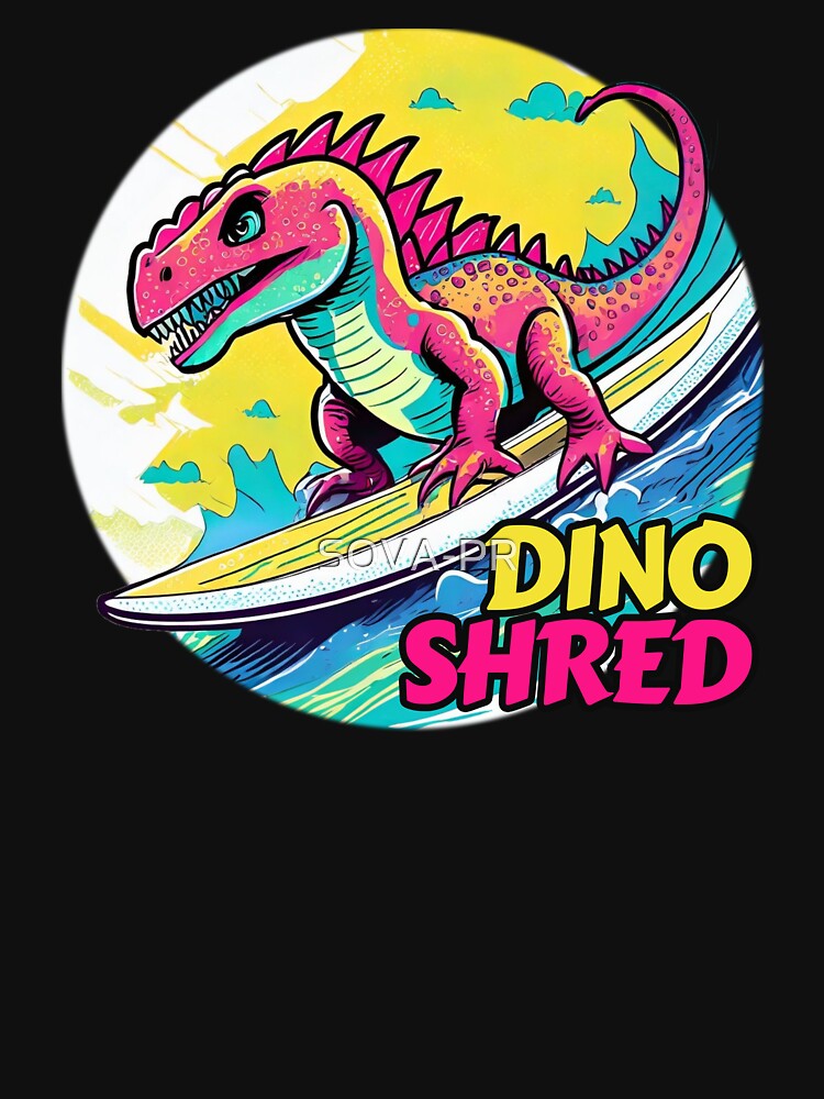 Anime Dinosaur Surfing Funny T-shirt by SOVA-PR