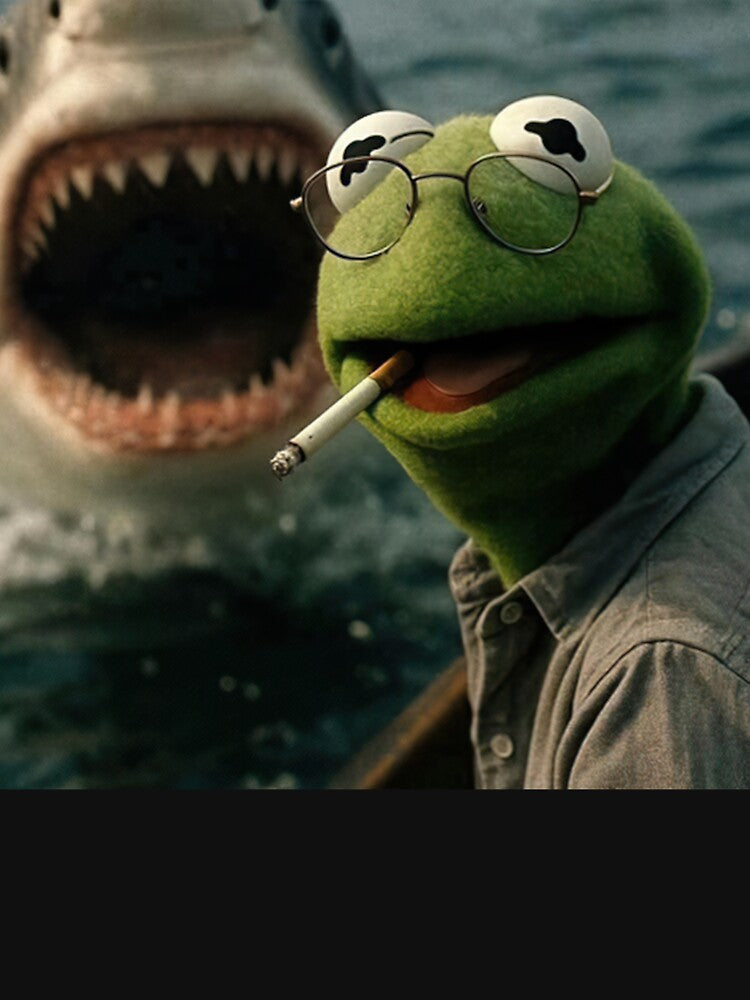 Vintage Dark Humor Frog Shark Parody – Retro Cinematic Meme Aesthetic by Rhastasnixon
