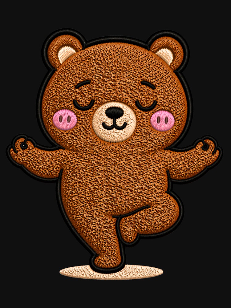 Cute Yoga Bear Embroidery Style – Kawaii Meditating Balance Pose Animal Sticker, Calm Zen Aesthetic Design by ColorSplash123