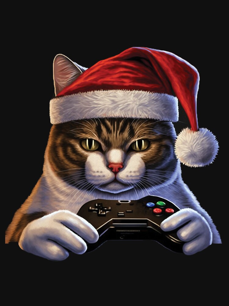 Funny cat lover gaming gamers Christmas Santa hat cat by jojocat90
