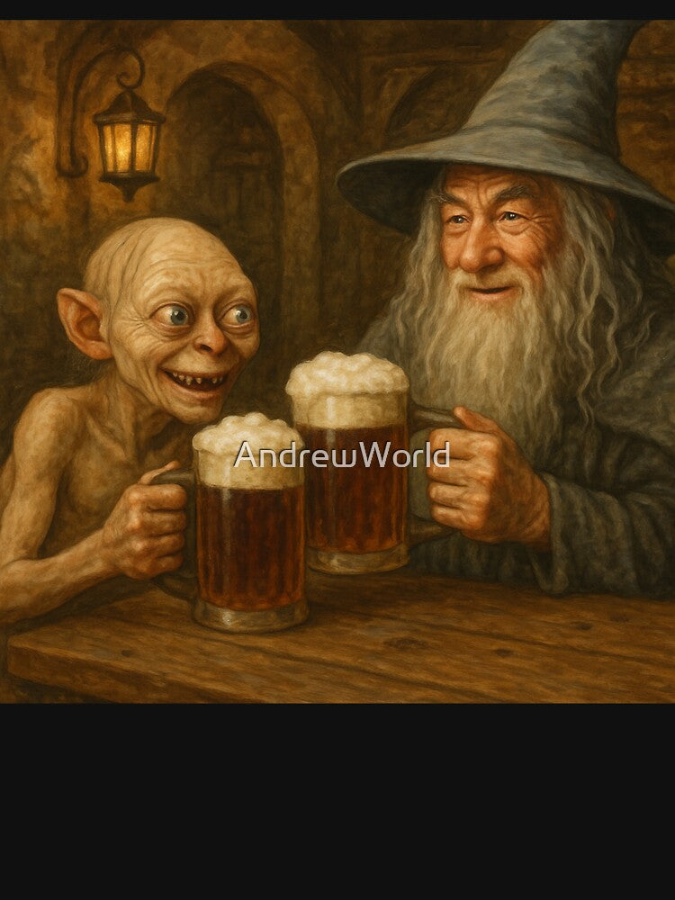 Gollum and Gandalf drinking beer by AndrewWorld