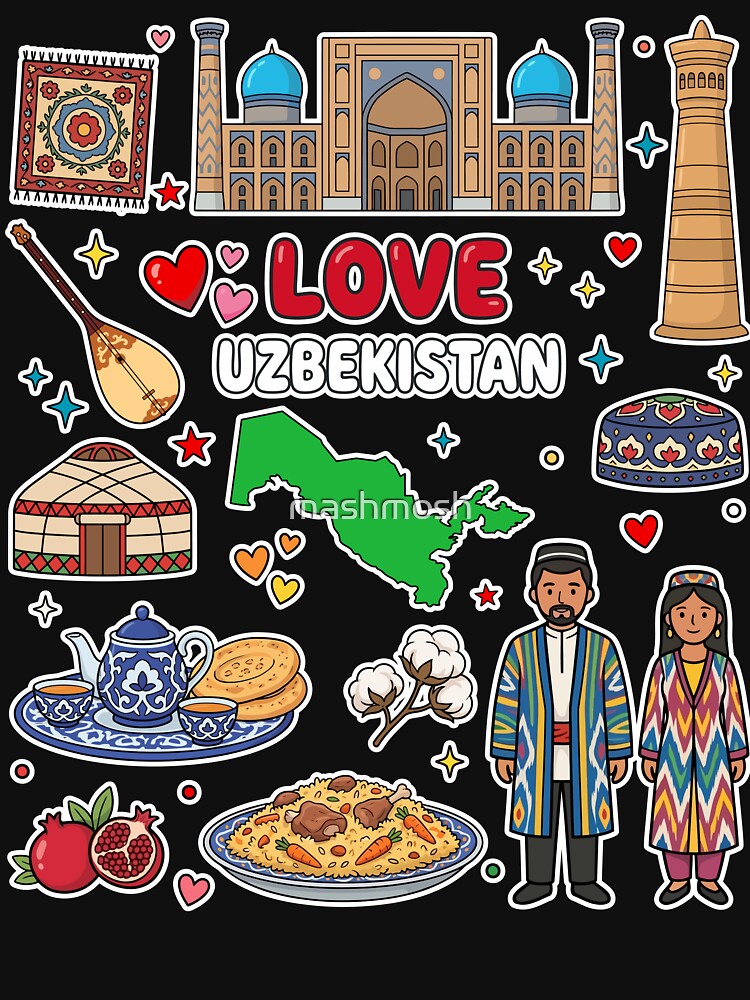 Love Uzbekistan Aesthetic Dark Culture Doodles & Iconic Silk Road Landmarks by mashmosh