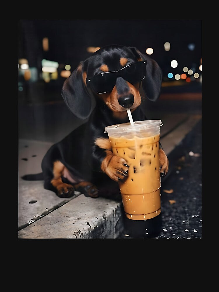 Funny Dachshund Drinking Iced Coffee Dog Meme by Boutkimaewab