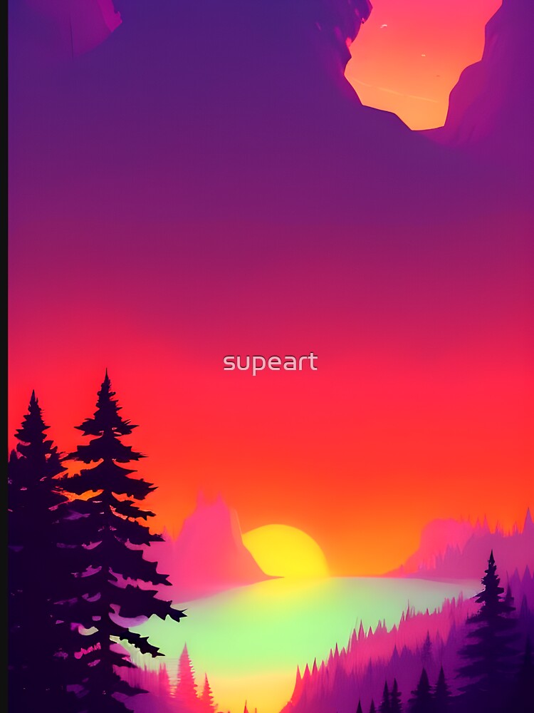 Discover the Elegance and Charm of Our Collection of Minimalist Landscape Mountain View Sunrise Prints by supeart