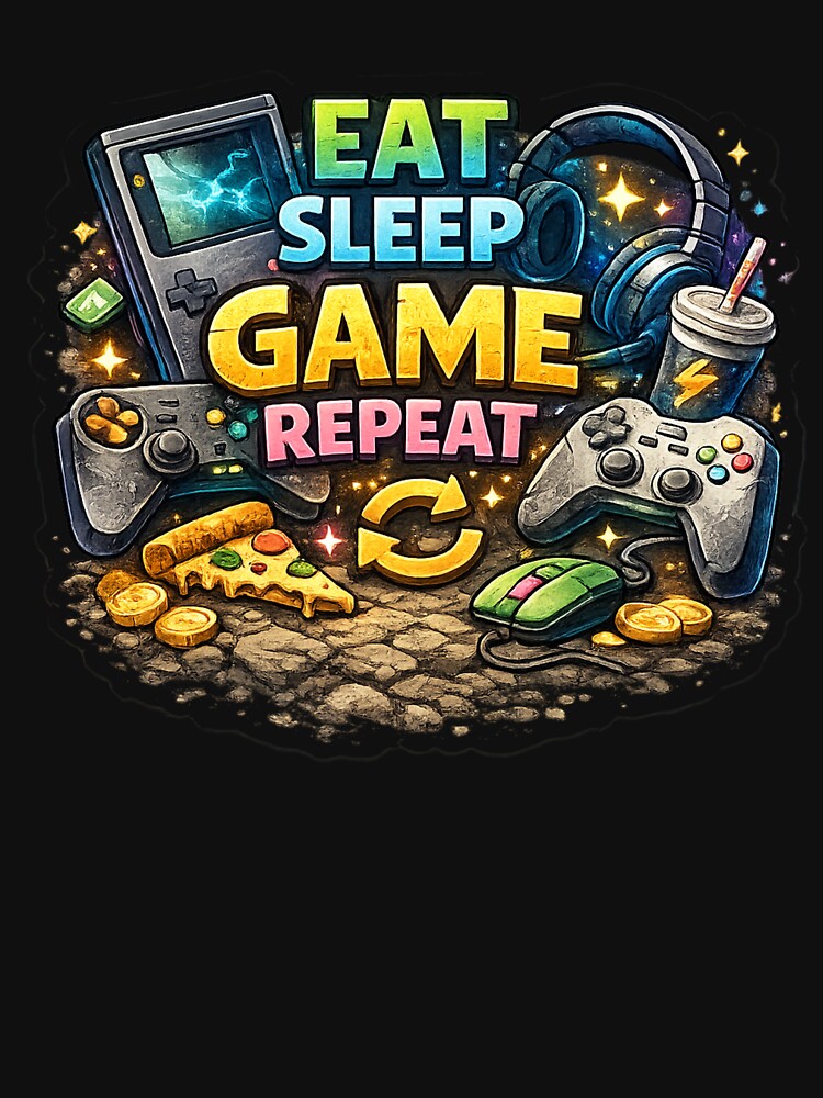 Eat Sleep Game Repeat – Colorful Gamer Lifestyle Gaming Design by Ana Gómez