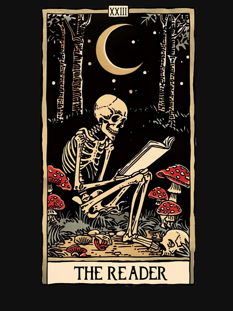the reader antique tarot cartomancy - skull and mushrooms with moon by nemgagenpe