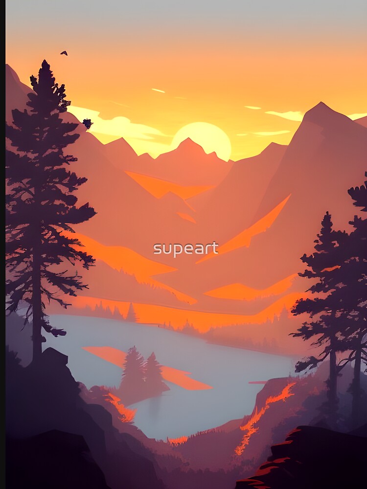 Shop Our High-quality Selection of Minimalist Landscape Mountain View Sunrise Prints by supeart