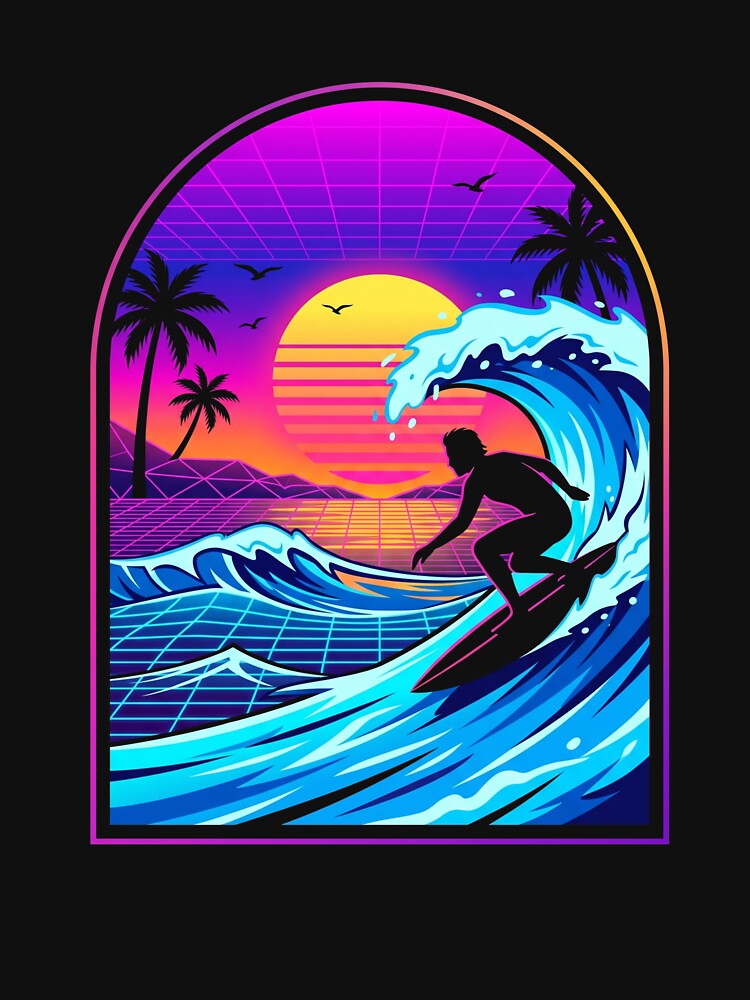 80s Retro Synthwave Surfer Neon Wave by TeNovaStudio