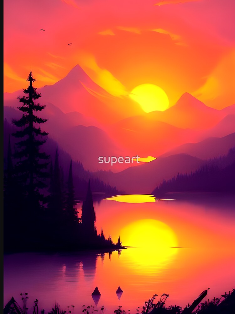 Add a Touch of Beauty and Tranquility to Your Space with Our Wide Range of Gorgeous Minimalist Landscape Sunrise Water View Prints by supeart