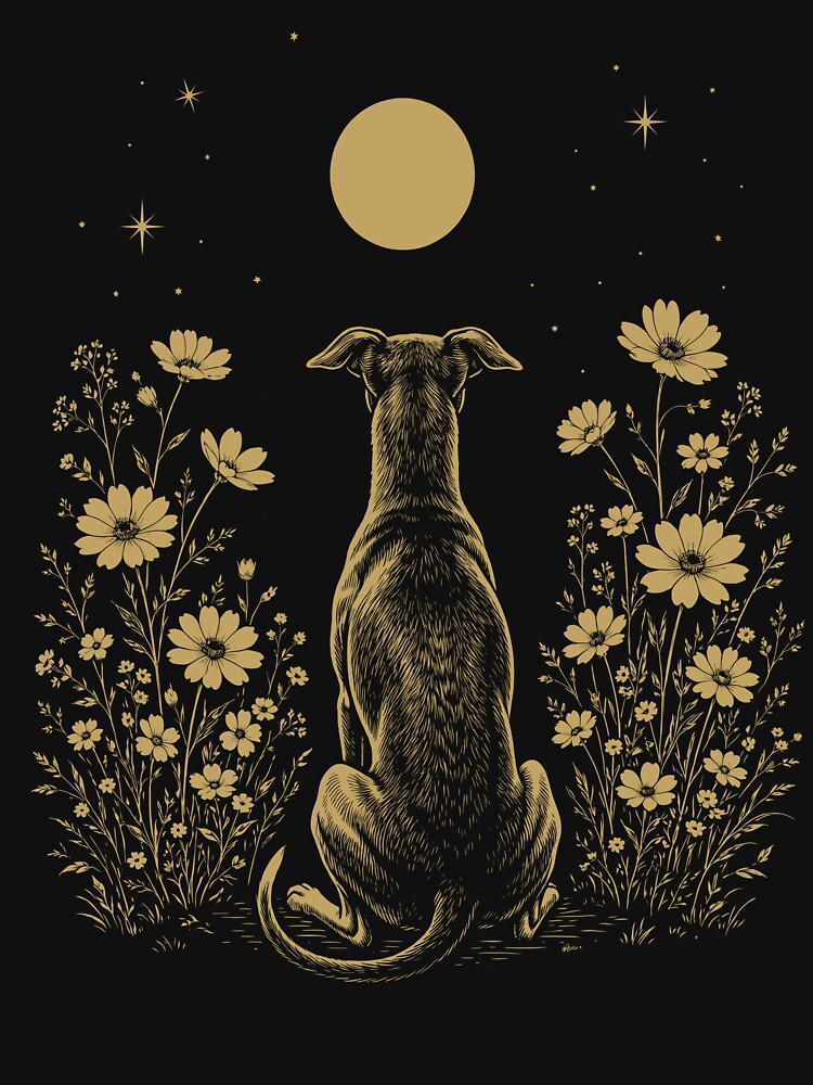 Italian Greyhound Moon Night Flower Minimalist Boho Dog Lover by DoodleTortle