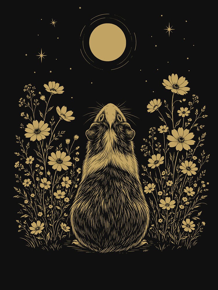 Guinea Pig Moon Night Flower Minimalist Boho Lover by DoodleTortle