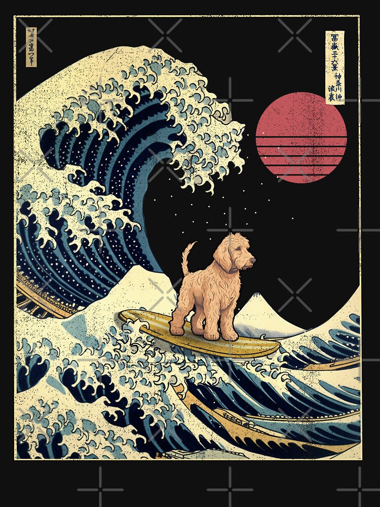 Goldendoodle Kanagawa Japanese Surfing Wave by rafaeltto