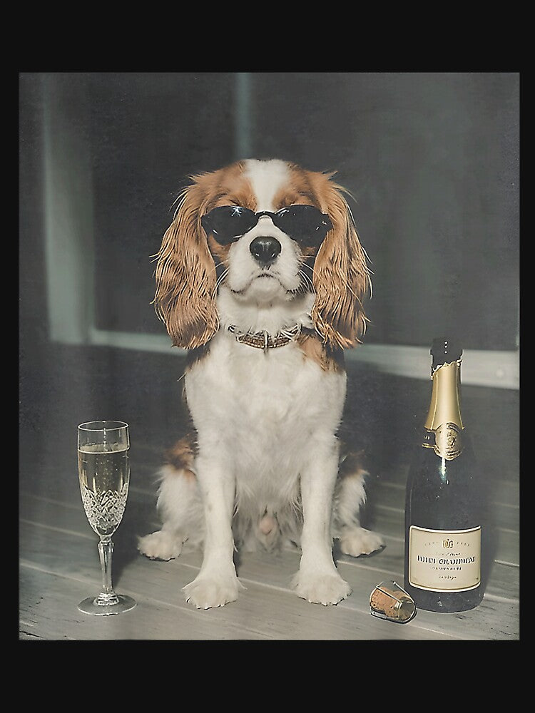 Cavalier King Charles Drinking Champagne Funny Dog Meme by KristineLi