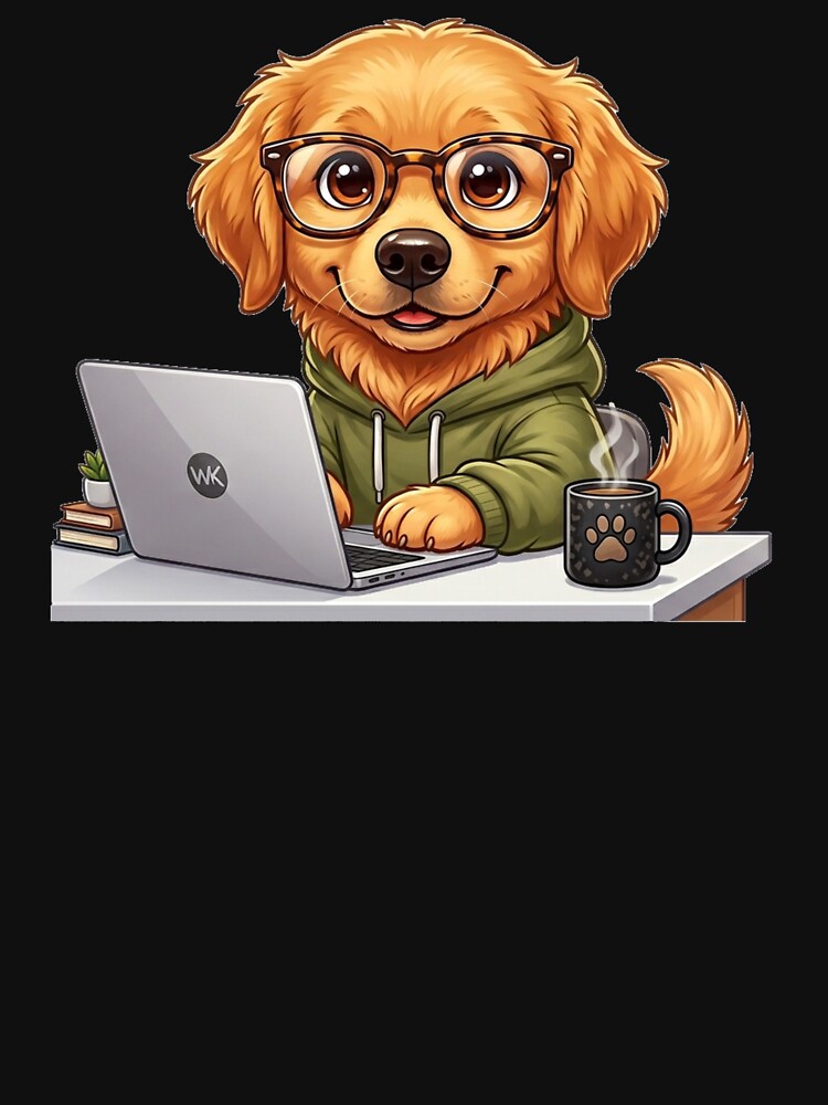 Work From Home Dog – Cute Remote Worker Golden Retriever Laptop Gift by Wild Horizon Studio