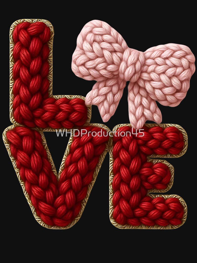 Coquette Knit LOVE Typography – Valentine’s Day Cute Bow Art by WHDProduction45