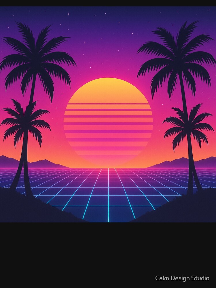 Vaporwave Sunset – Neon Grid & Palm Tree Aesthetic by Calm Design Studio