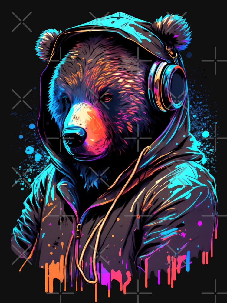 Bear Wearing Hoodie and headphones by blackdogshop