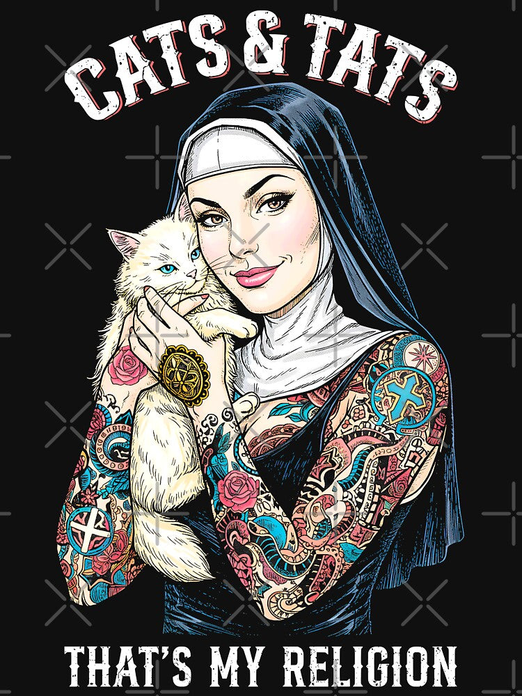 Cats Tats Tattooed Cat Lover Nun Ink Girl Funny Inked Woman by GrandeDuc