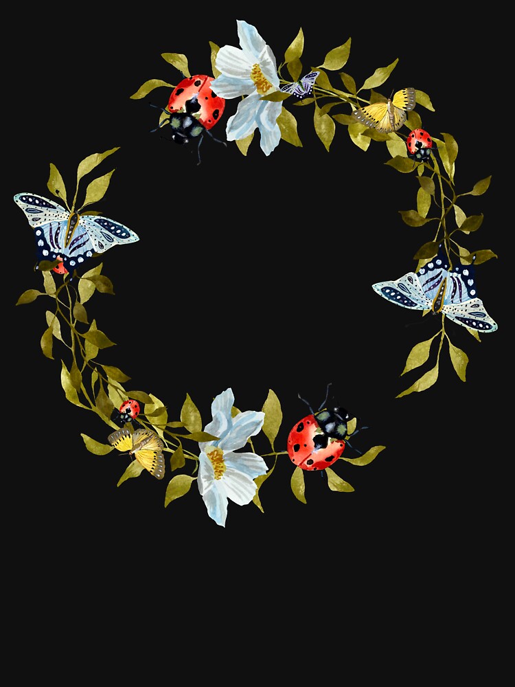Wreath flower leaf butterfly liana cute watercolor black by Yana Mustafina | Boho Soulful Designs