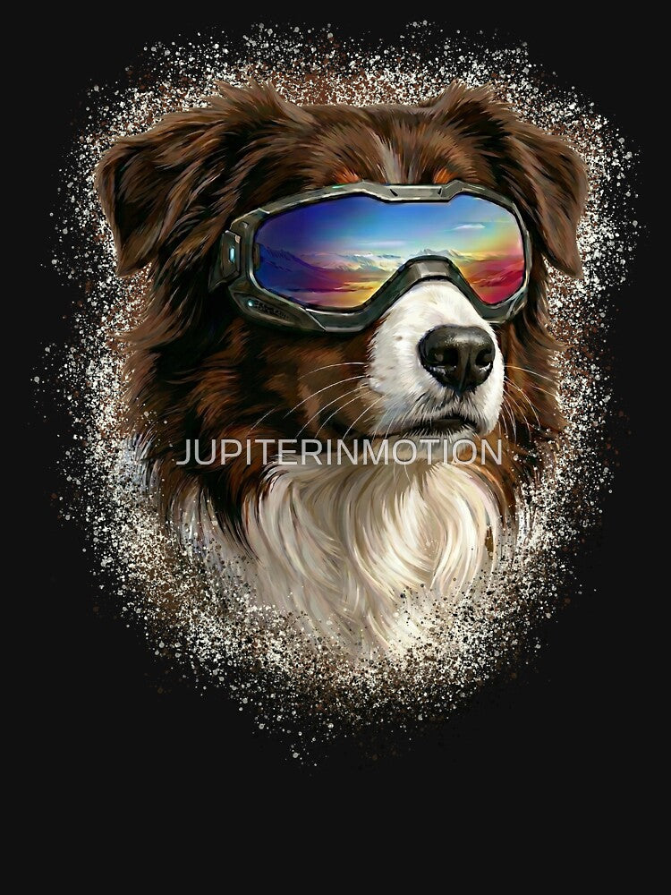 AUSTRALIAN SHEPHERD BROWN AND WHITE WITH GOGGLES by JUPITERINMOTION