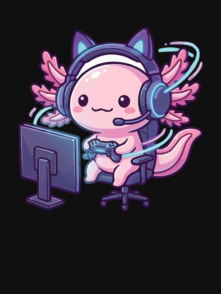 Level Up! – Cute Gamer Axolotl with Neon Headset by Petzzz