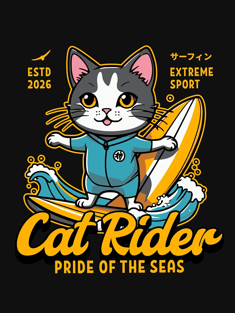 Cat Surf Rider - illustration Essential T-Shirt by Petsyy