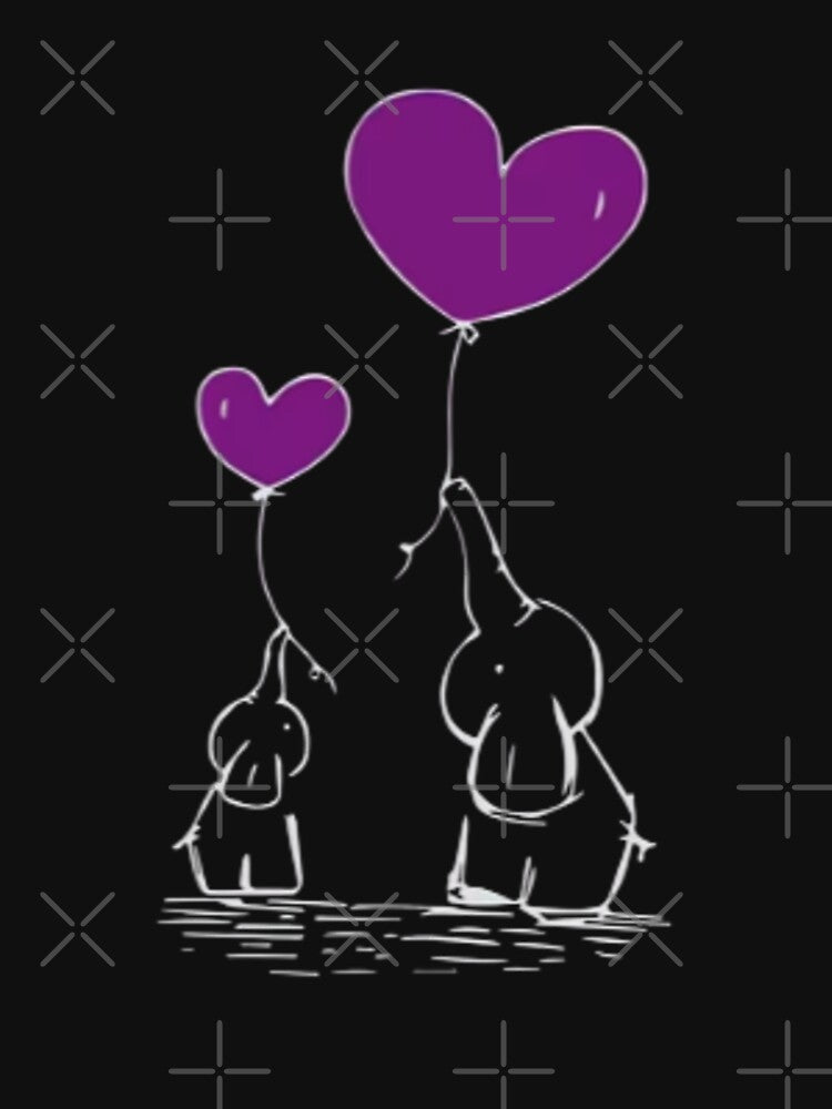 Sweet Parent and Child Elephant Holding Purple Heart Balloons Minimalist Animal Love by QuotinTs