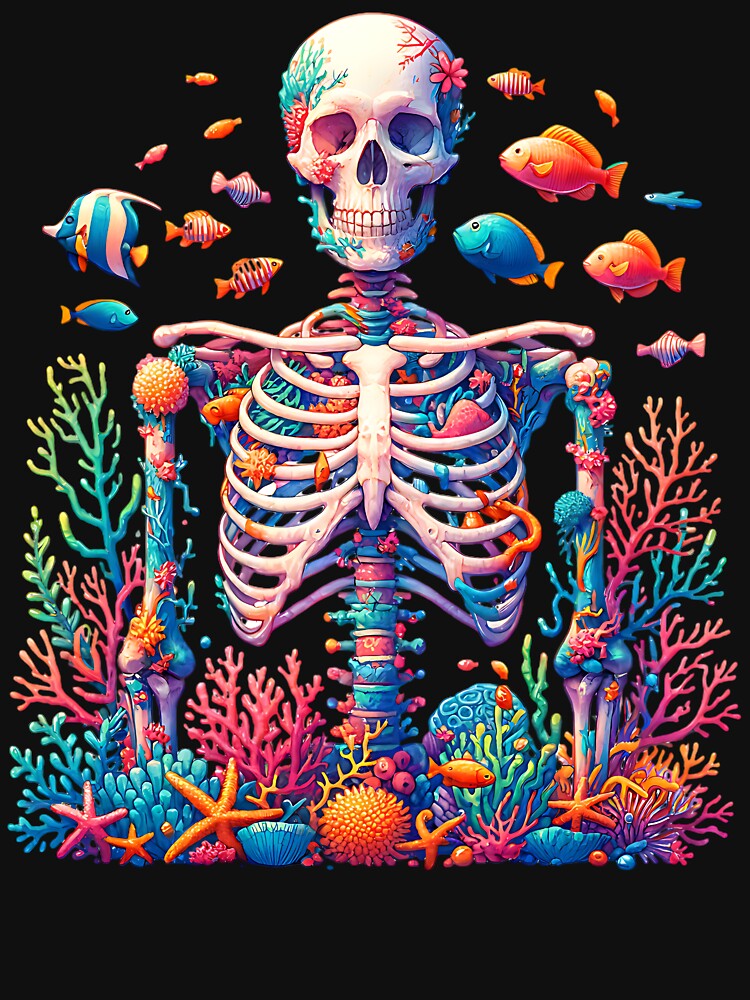 Whimsical Watercolor Skeleton Made of Corals, Fish & Botany by Kawaii-n-Spice
