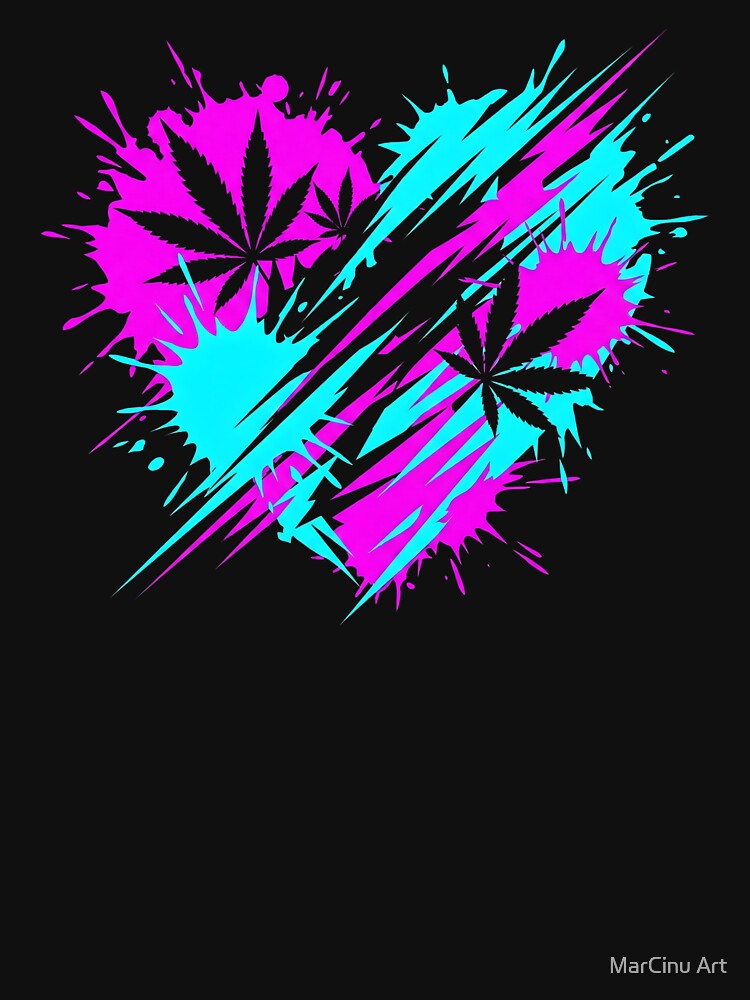 Neon Stoner Splatter Heart Cannabis Art 2026 by MarCinu Art