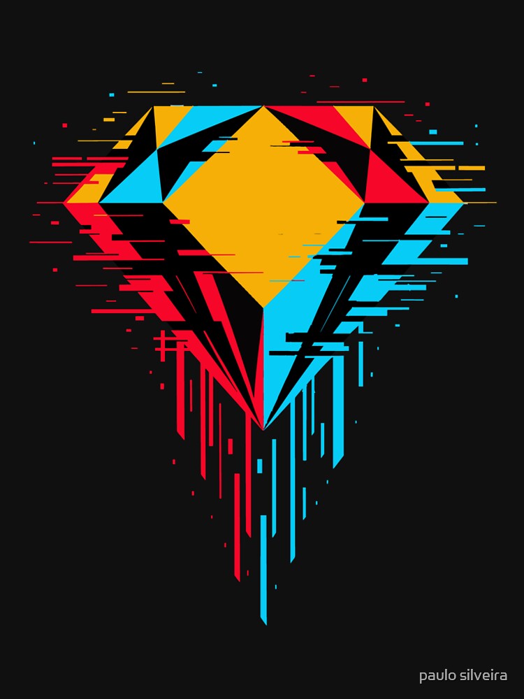 Geometric Glitch Diamond Chaos – Abstract Digital Art T-Shirt & Bold Modern by paulo silveira
