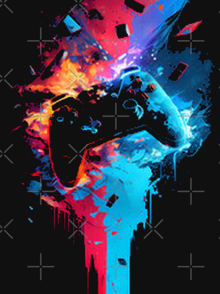 Exploding Neon Gaming Controller Abstract Art by Daisy Doodles