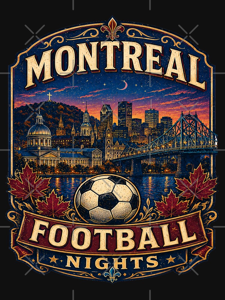 Montreal Football Nights Retro Soccer Travel Shirt | Vintage Canada Skyline Soccer Fan Gift | Maple Leaf City Travel Poster by Globalcitytees