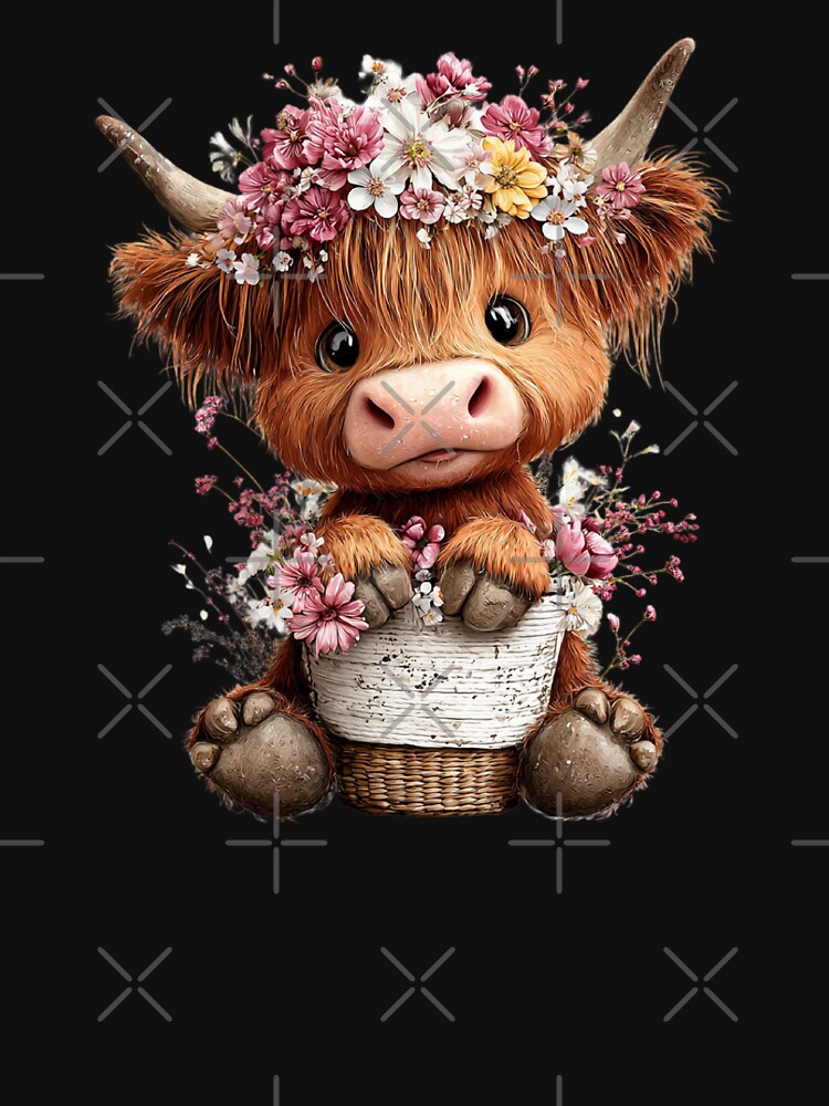 Cute Highland Cow with Flower Crown by perijun