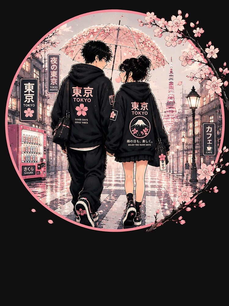 Tokyo Sakura Couple Japanese Anime Streetwear Cozy Tokyo Nights Aesthetic by Digital Culture Studio
