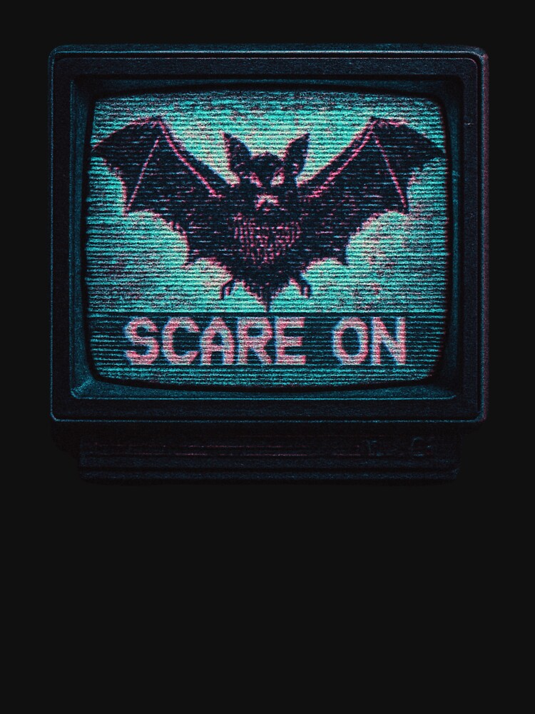 Scare On – VHS Glitch Horror Bat Retro CRT Art by FrameFlow