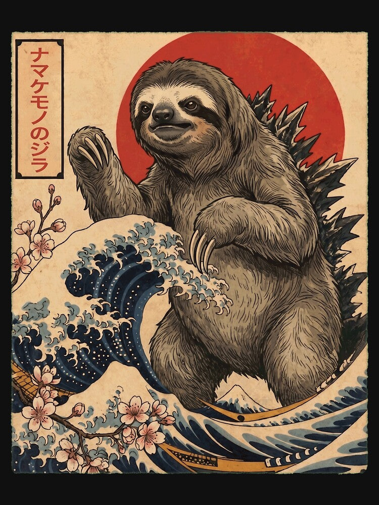Slothzilla Japanese Wave Art Animal Sloth Lover by TerryConnells