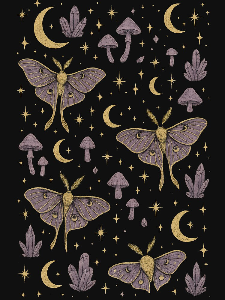 Celestial Moths and Moons – Mystical Seamless Pattern by Ombrya