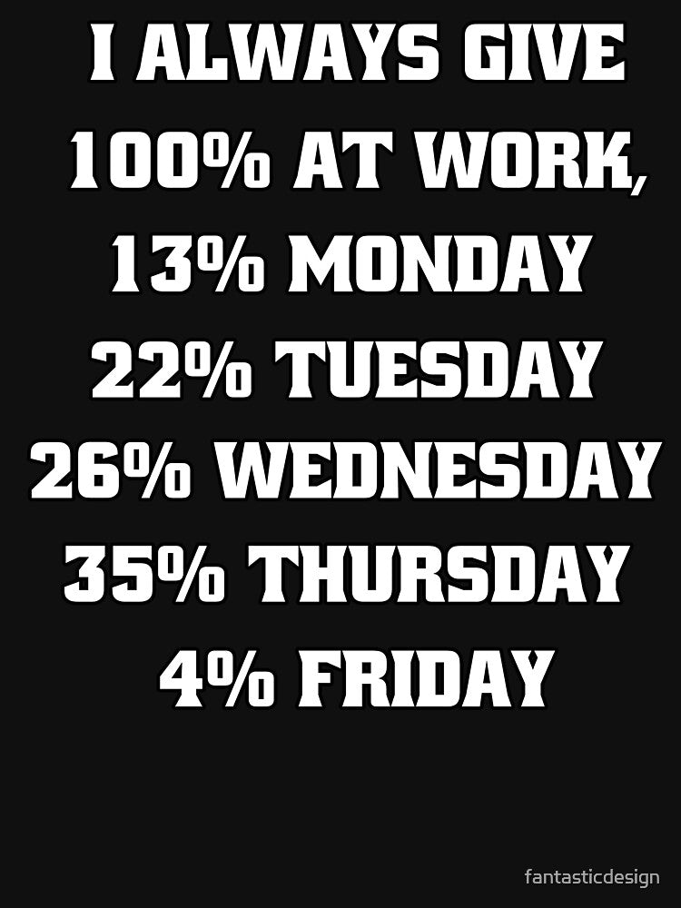 Funny Sarcastic Humor I Always Give 100% At Work, 13% Monday by fantasticdesign
