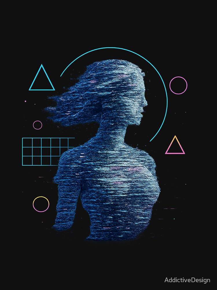 Analog Noise Goddess – Vaporwave VHS Static Statue with Retro Neon Geometry by AddictiveDesign