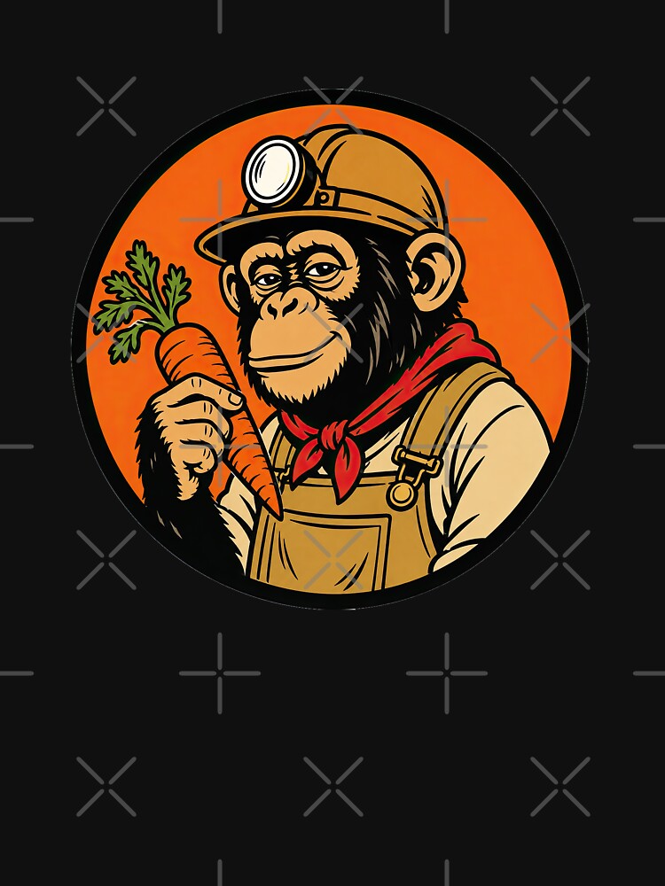 Chimpanzee Miner with Carrot – Funny Retro Cartoon by obstinator