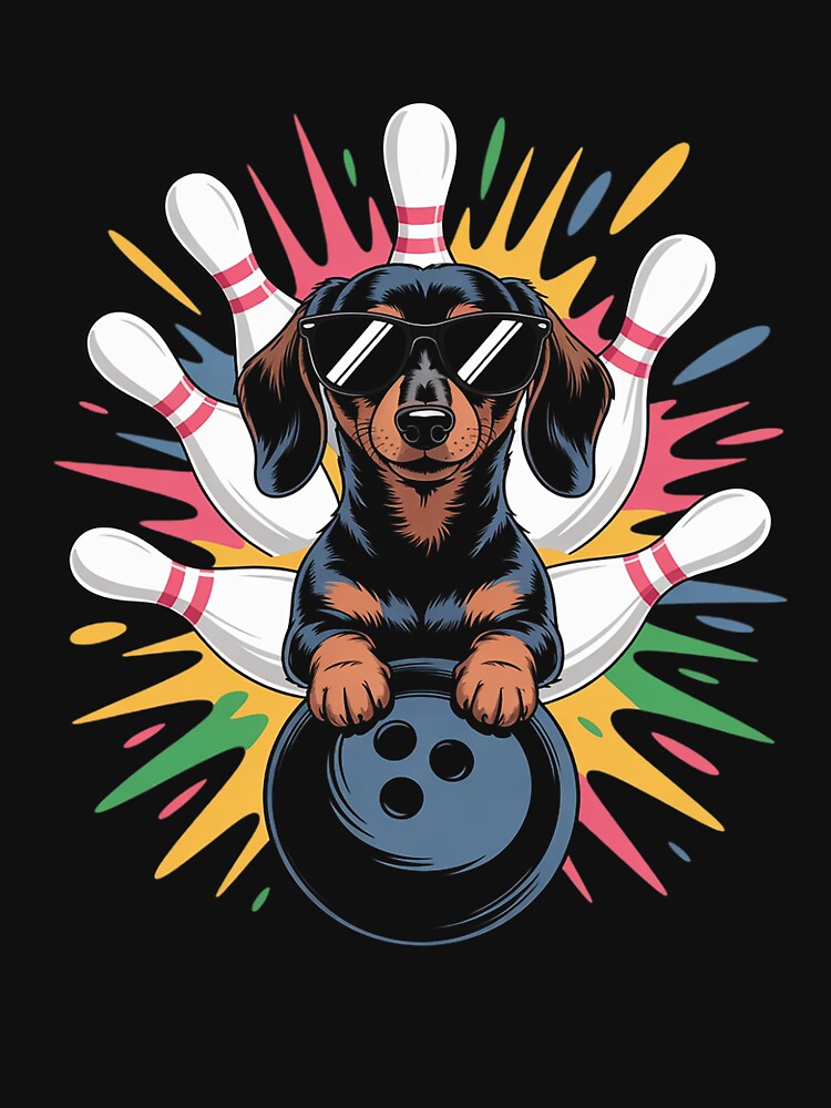 Dog Bowling Dachshund with Sunglasses Playing Bowling by ControlCenter