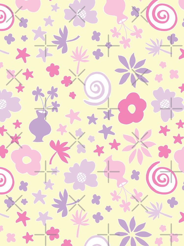 Pastel Pink and Pastel Yellow Lilac Purple Boho Flower Pattern Girls Room by blomastudios
