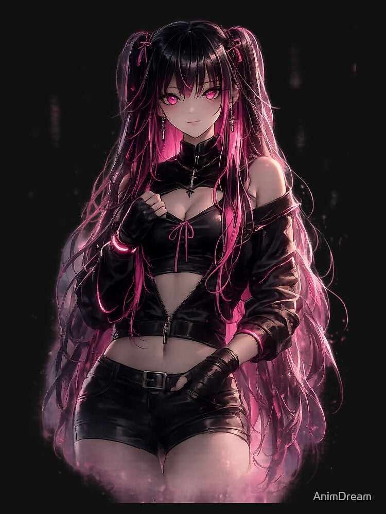 Dark Cyberpunk Anime Girl Shirt | Pink Neon Streetwear Aesthetic by AnimDream