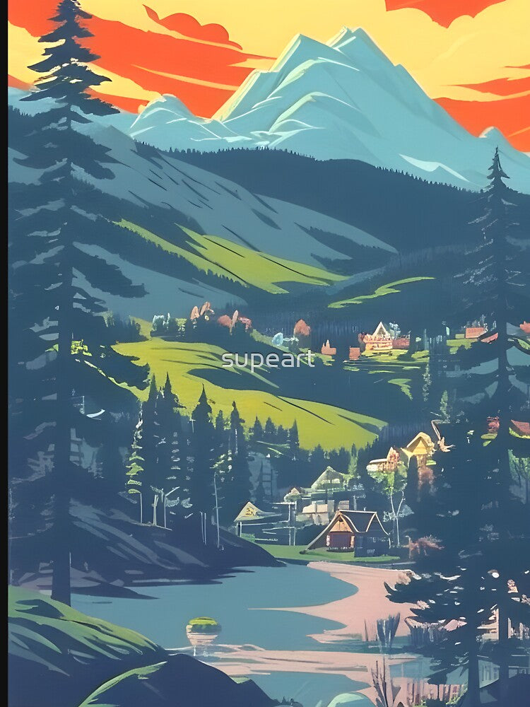 Enhance Your Space with Our Beautiful Collection of Minimalist Matte Painting of Bavarian Alps Prints by supeart