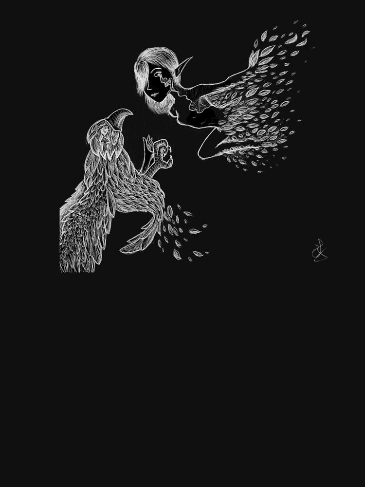 Abstract Magical Bird Human Flying Black Ballpoint Pen Drawing Light Version by BOKEbyTC