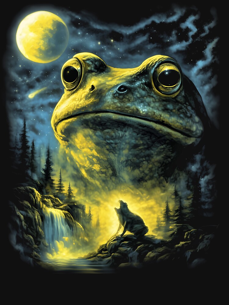 Frog Howling to the Moon Retro Nature Graphic Shirt by MOUL-TMER