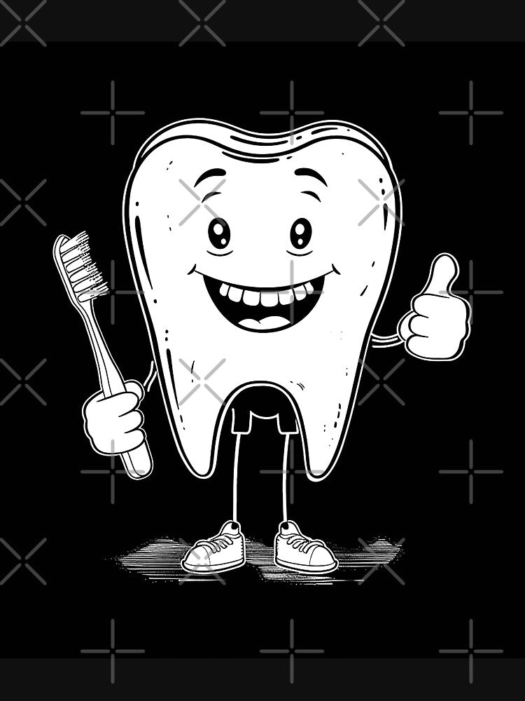 Happy Tooth with Toothbrush Cute Dental Hygiene Cartoon by inkoutninja