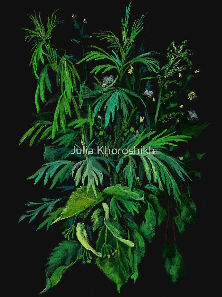 Green and Black, Summer Plants Floral Art by Julia Khoroshikh